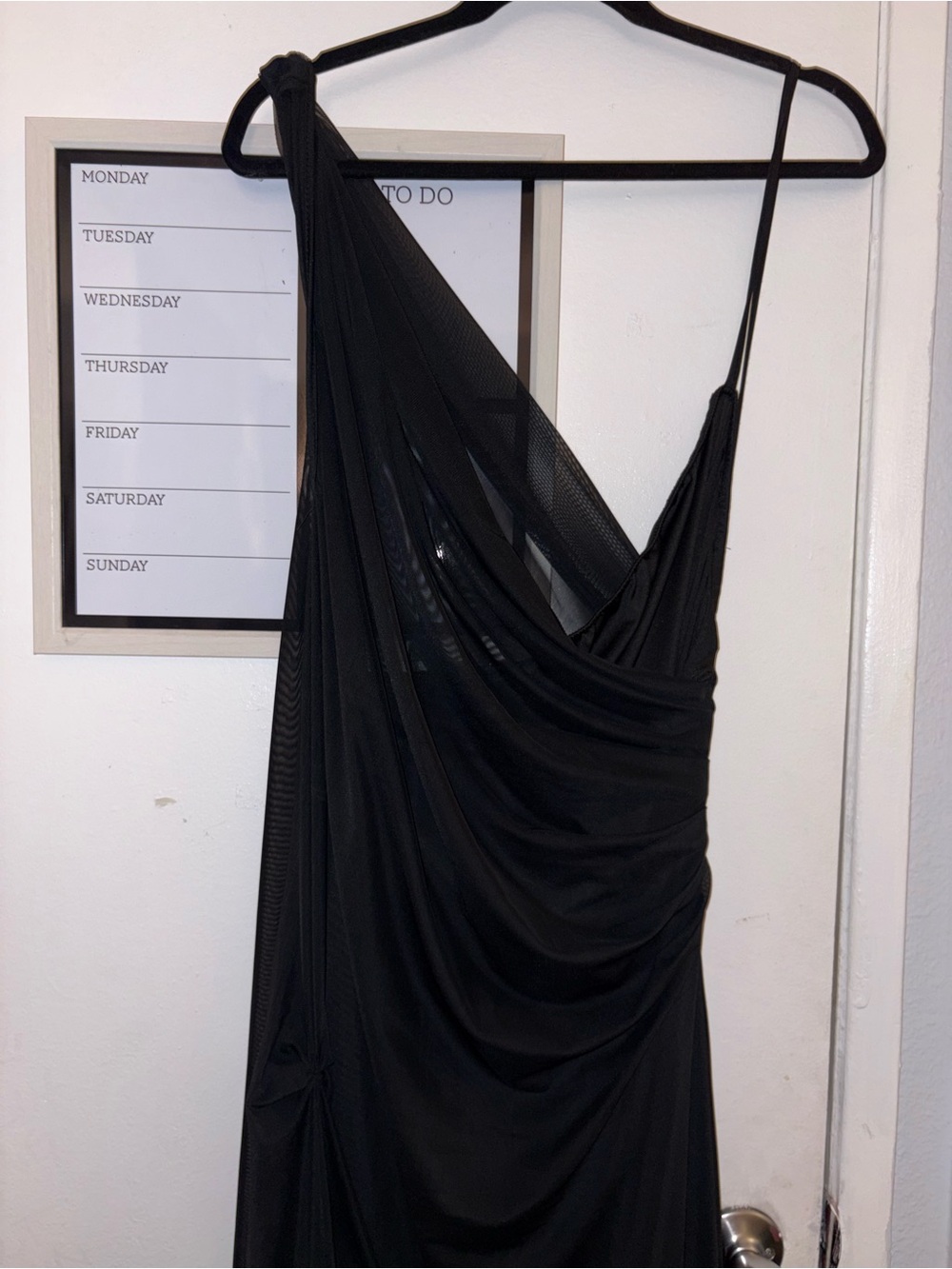 Black One-Shoulder Draped Evening Dress